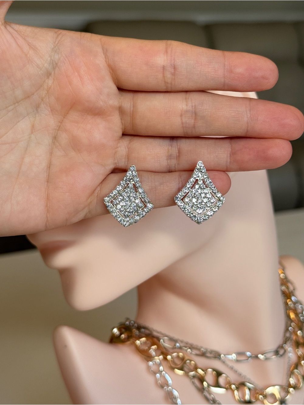 Silver Crystal Halo Square Stud Earrings